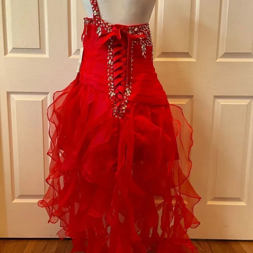 Red One-Shoulder Ruffled Gown - Picture 13 of 15